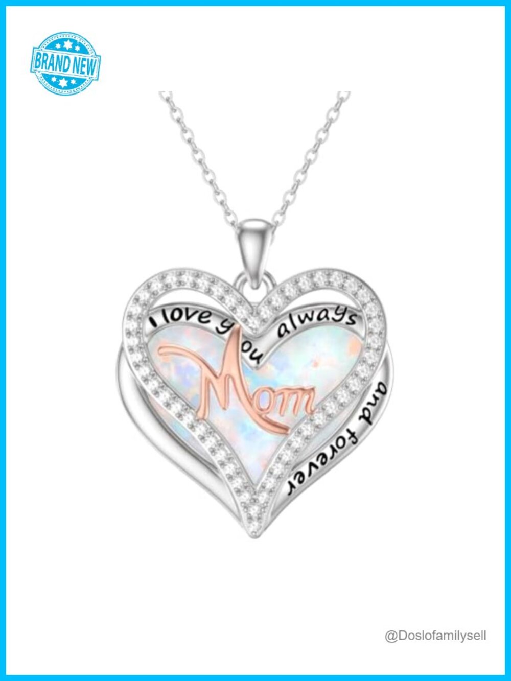 925 Sterling Silver Opal Heart Pendant Necklace 20in Lobster Clasp